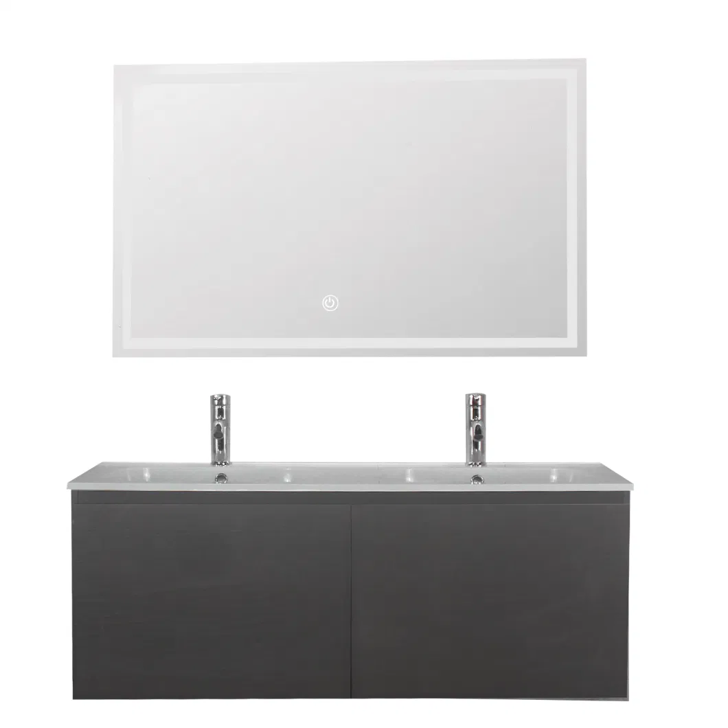 2023 New Arrival Modern Gray Sintered Stone Bathroom Vanity LED Mirror Cabinet Combo