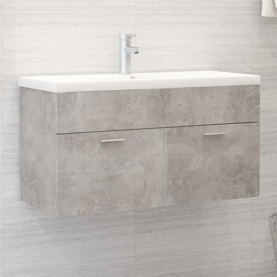 Sink Cabinet with Built-in Basin Concrete Grey Chipboard