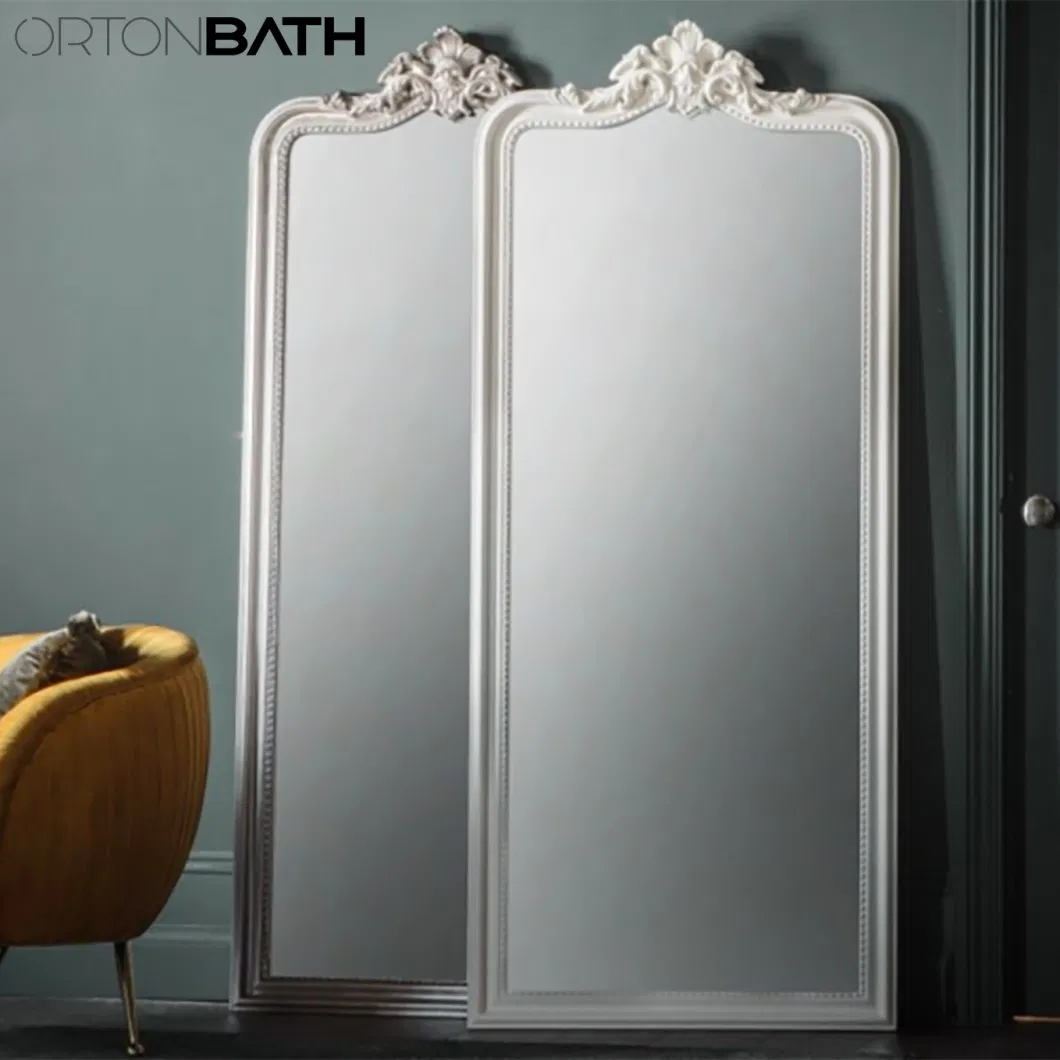 Ortonbath Antique PS White Framed Empirebath Home Smart Wall Mounted Non-LED Mirror Bathroom Designer Art Mirror