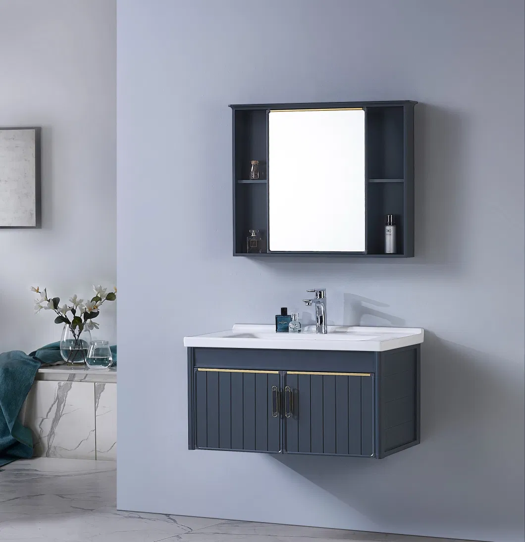 Durable Blue Bathroom Cabinet with Mirror White Ceramic Basin Sink Aluminum Cabinet Makeup Vanities Wall Hung Bathroom Vanity