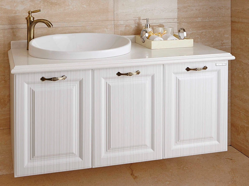 European Style PVC White Wash Basin Aluminium Bathroom Wooden Vanity Ceramic Cabinet with Smart Touch Light LED Mirror