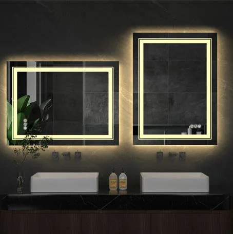 Anti-Flog Oval Black LED Bathroom Mirror Double Sink Extra Large Bathroom Mirror