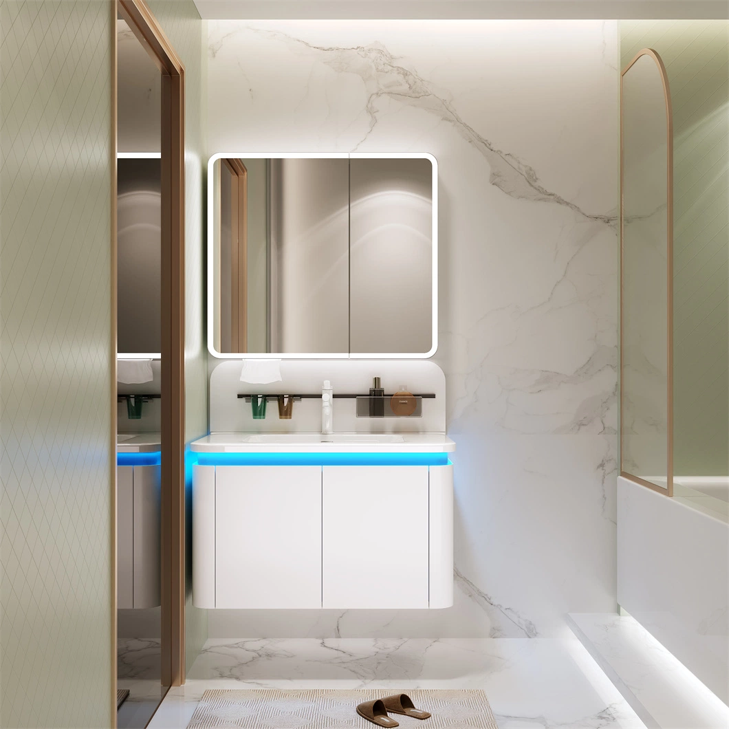 New Arrival Multi-Layer Wood Waterproof Ceramic Sink Bathroom Cabinet Wall Mounted