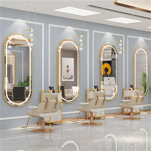 High Quality Gold Black Arched Shape Aluminum Alloy Framed Wall Decorative Full Body Length Hair Salon LED Mirror