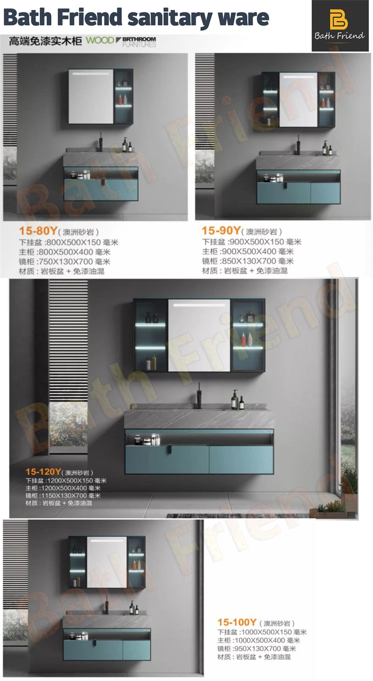 Bathroom Furniture Sanitary Ware Wall Mounted and Standing Bathroom Cabinet with LED Light Mirror Suit