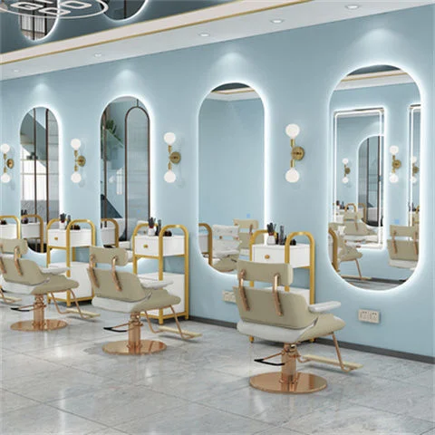 High Quality Gold Black Arched Shape Aluminum Alloy Framed Wall Decorative Full Body Length Hair Salon LED Mirror