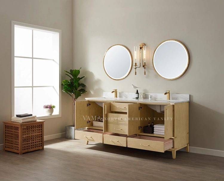 Vama Factory Best Selling Design Bathroom Vanity Modern Smart Bathroom Wooden Cabinets with Double Sinks and Mirror 799072