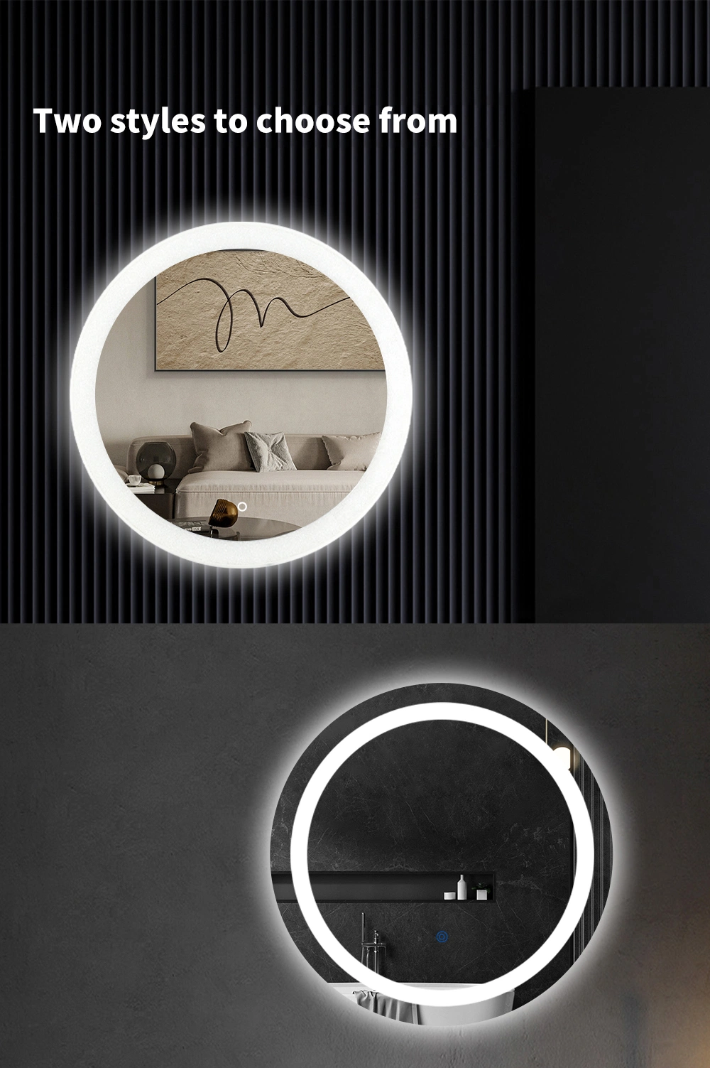 Rectangular Hotel Home Bathroom with Metal Frame LED Mirror
