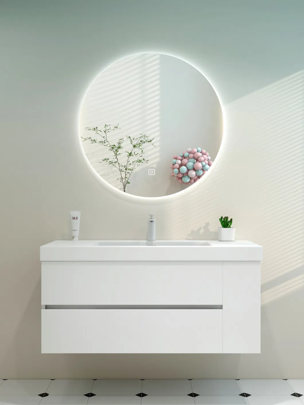 White Italian Style Light Luxury Solid Wood Bathroom Cabinet with Mirror