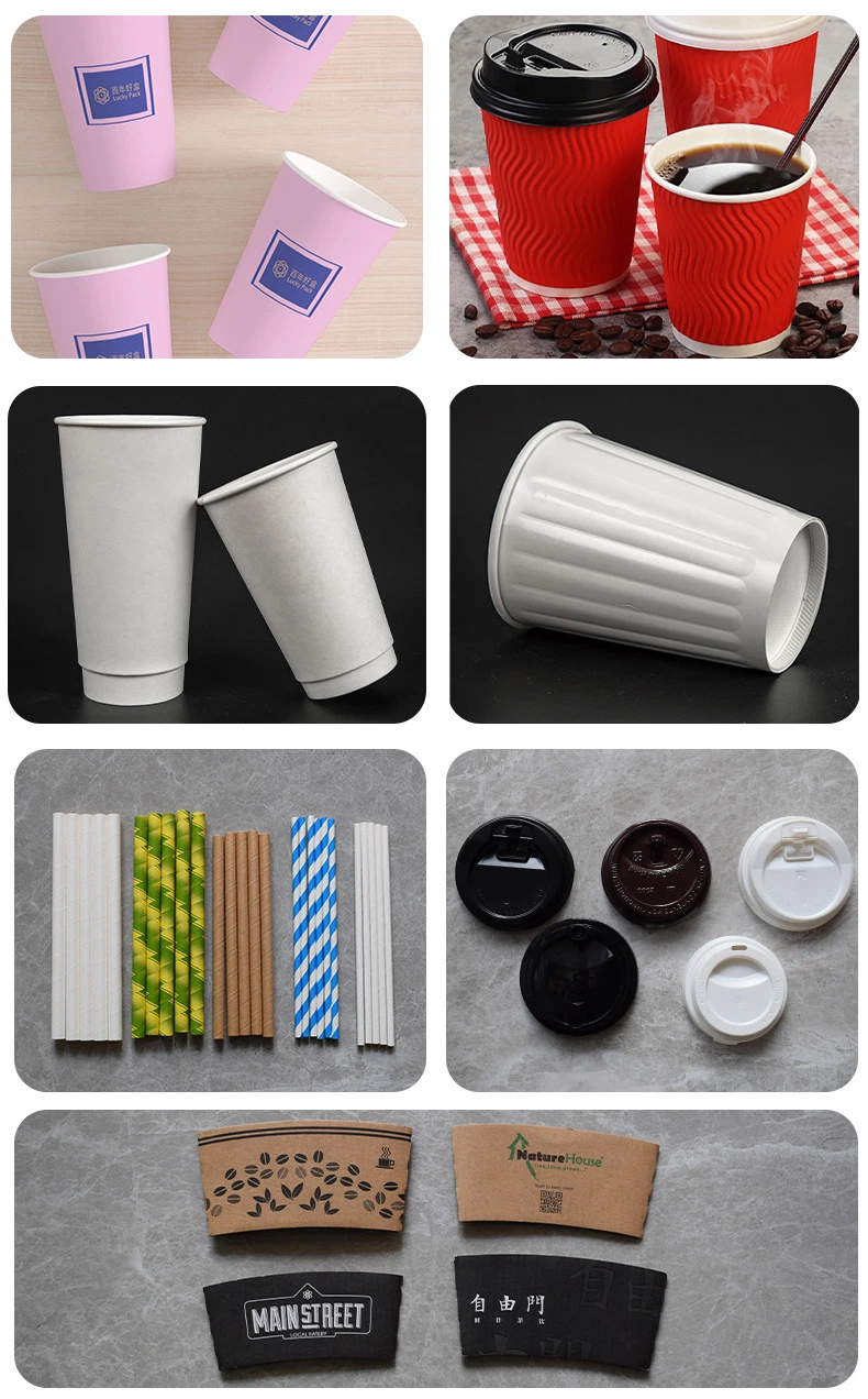 Disposable Paper Cup Printing Takeaway Drinking Coffee Paper Cup with Prevent Leaks Lids