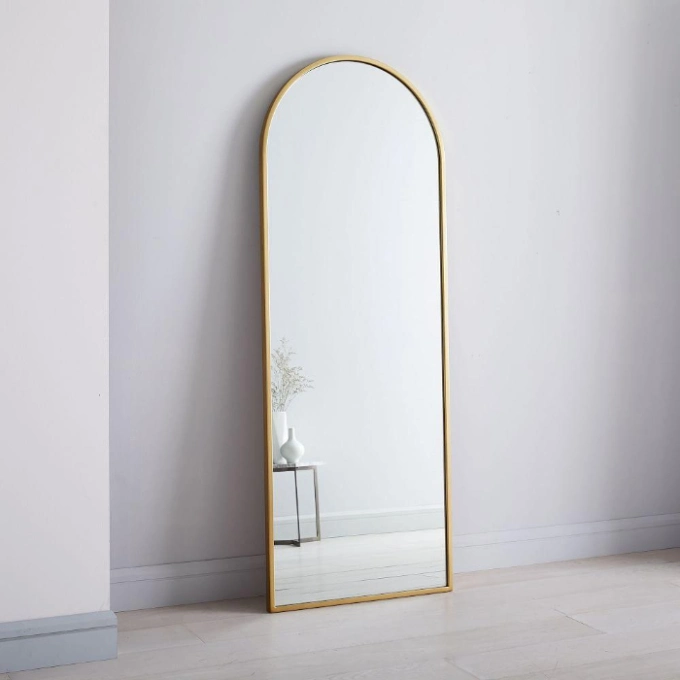 Decorative Aluminum Alloy Framed Rectangle Arched Floor Mirror