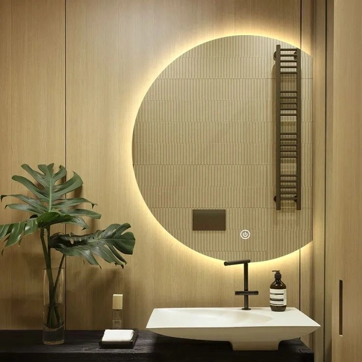 New Designed Half Moon Frosted Shape Round Bathroom LED Mirror