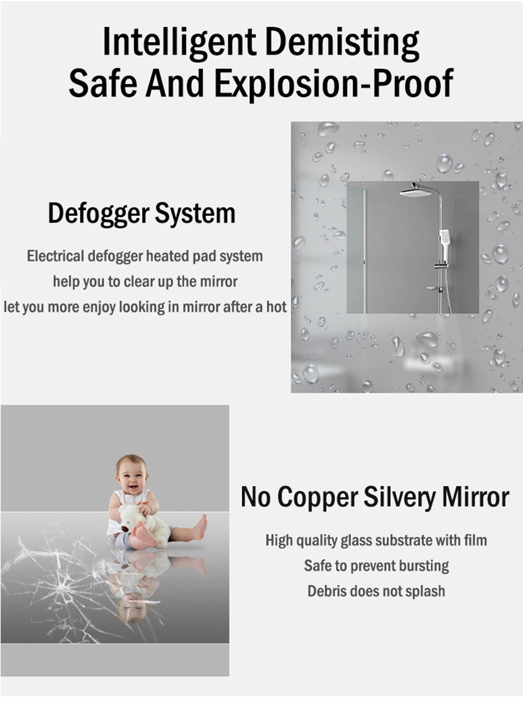 Bathroom Anti Fog Oval LED Shower Mirror Intelligent Modern Wall Sensor Touch Smart Mirror for Bedroom