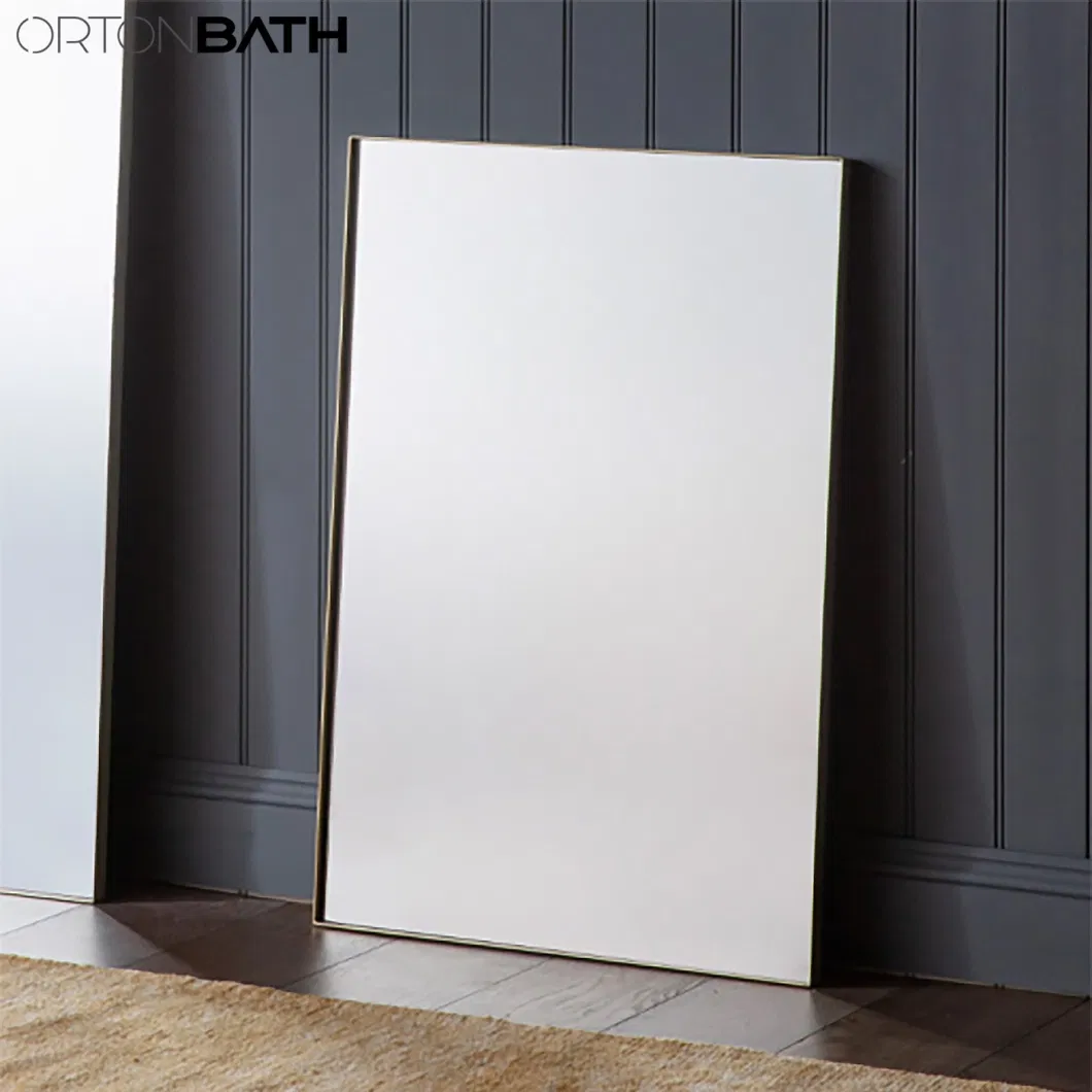 Ortonbath Classic Simple Design Rectangle Gold Framed Bath Home Smart Wall Mounted Non-LED Mirror Bathroom Designer Art Mirror