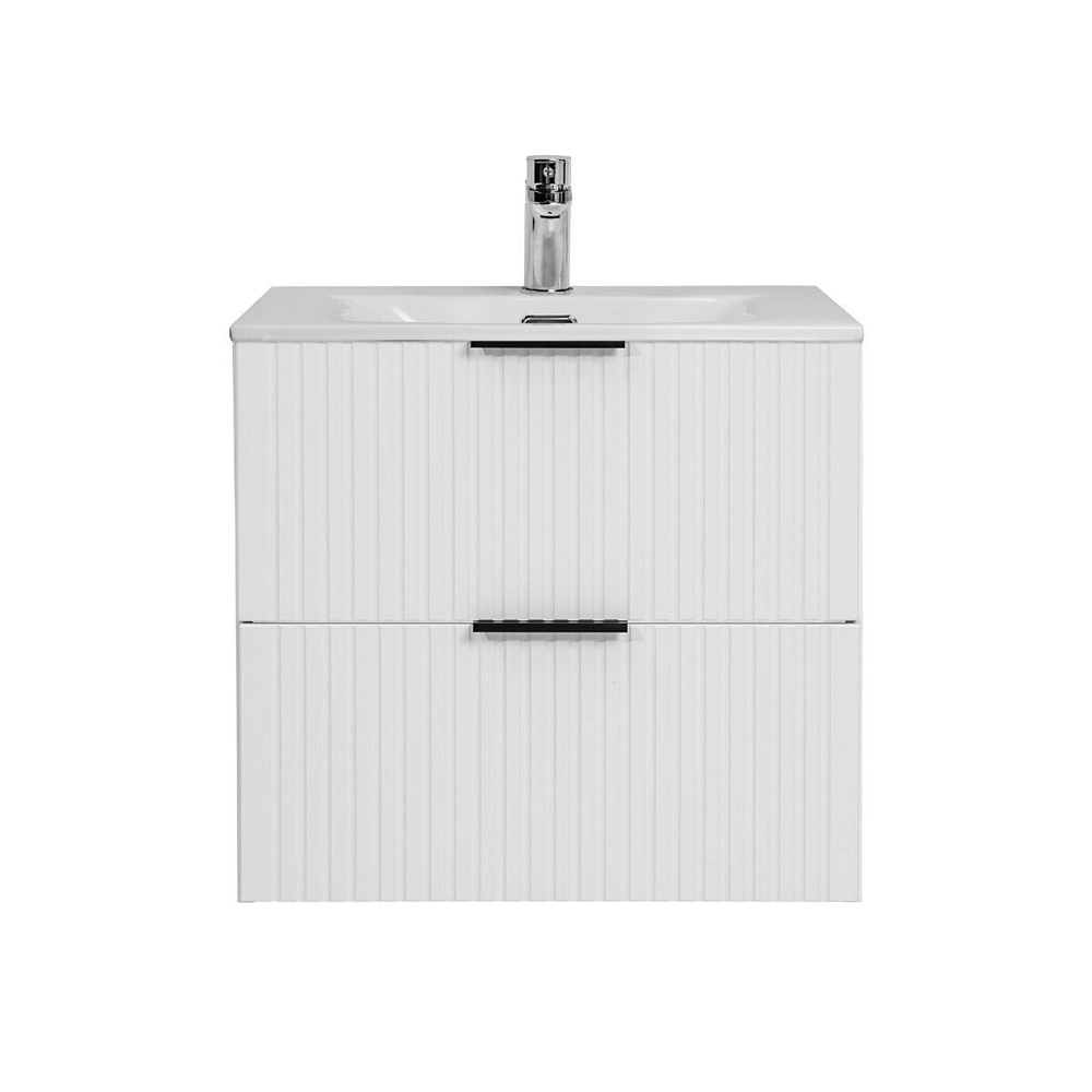 600mm Ribbed Textured White Modern Wall Hung Bathroom Vanity