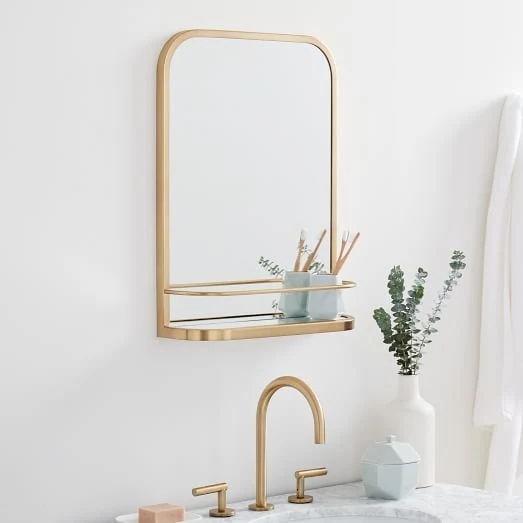 ORTONBATH New Design Gold Decorative Bath Home Smart Wall Mounted Nonled Mirror Bathroom Designer Art Mirror with Shelf