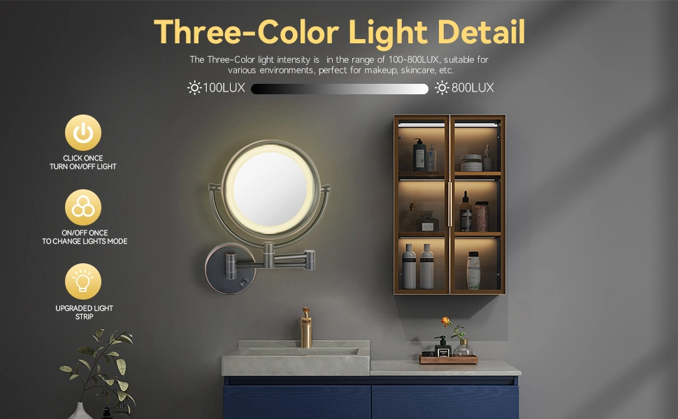 8.5 Inch Magnifying Makeup Mirror with 3 Tones LED Lights Double Sided Vanity Mirror for Bathroom with 10X Magnification