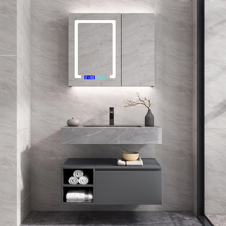 Modern Large Size Wooden Bathroom Cabinet Sintered Stone Vanity Countertop LED Mirror Luxury Bath Furniture Combo