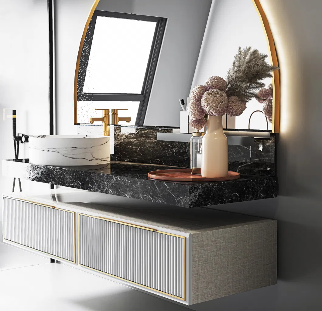 Half Round Arched Metal Minimalist High-End Modern Bathroom Cabinet Wash Basin Mirror Ceramic Vanity