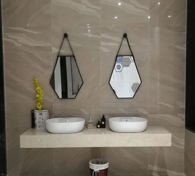 Irregular Shape Black Metal Frame Hanging Wall LED Smart Bathroom Mirror