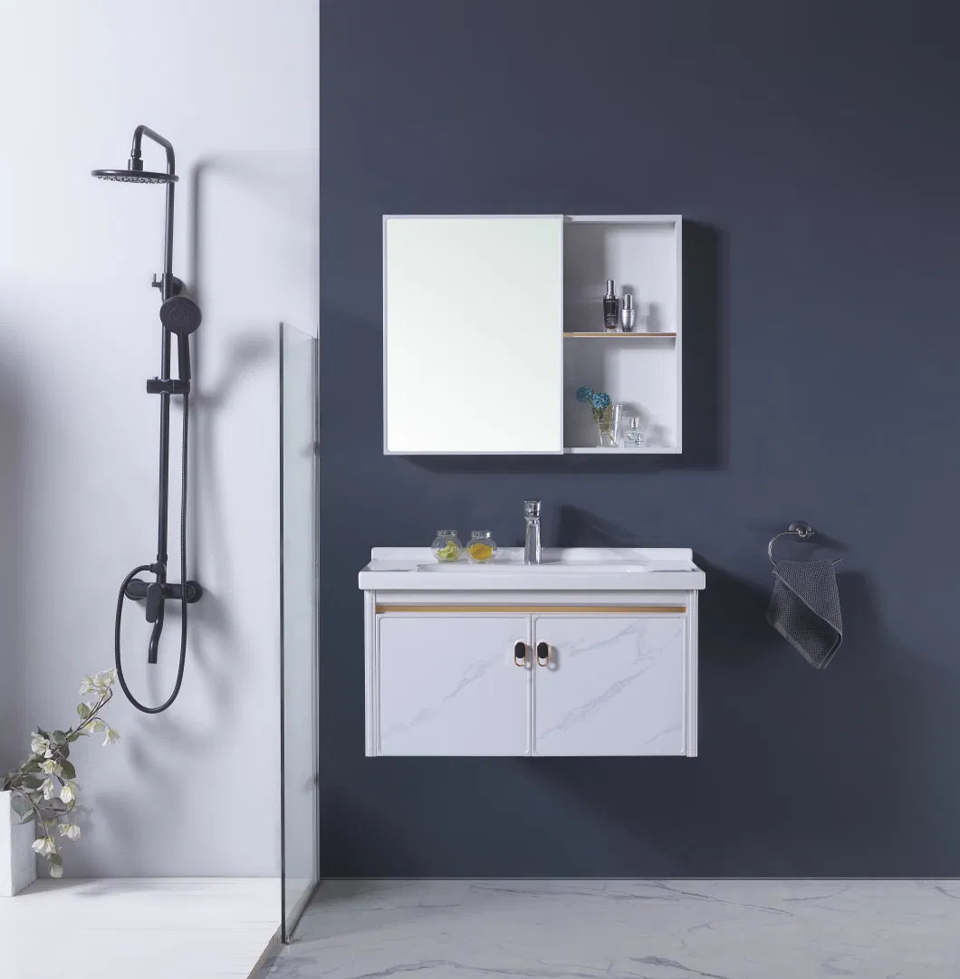 Luxury Modern Small Wall Mounted Floating Aluminum Bathroom Vanity Cabinet with Sink