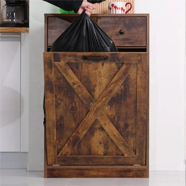 Storage Pull out Waste Can Kitchen Built-in Trash Cabinet with 2 Drawer