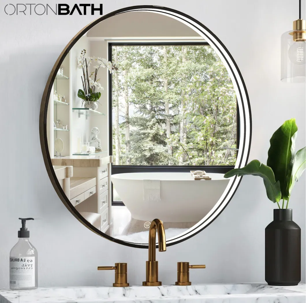 Ortonbath1 Black Framed Circle Bath Vanity Home Smart Wall Mounted LED Mirror Bathroom Designer Art Mirror