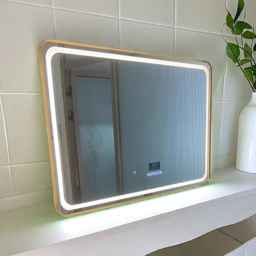 Rectangular Hotel Home Bathroom with Metal Frame LED Mirror