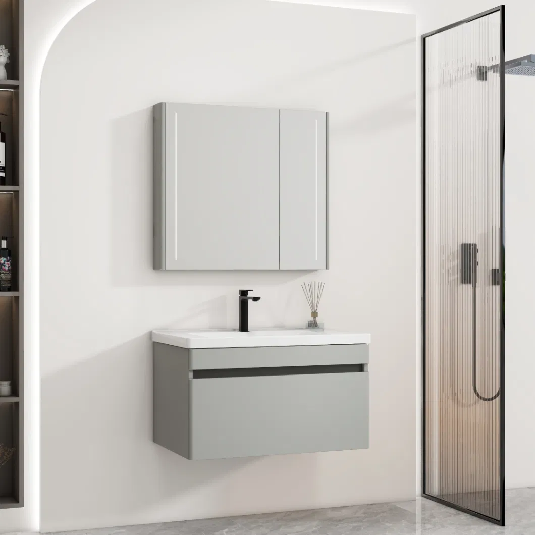 Modern Wall Mounted Plywood Ceramic Basin Bathroom Cabinet with Mirror