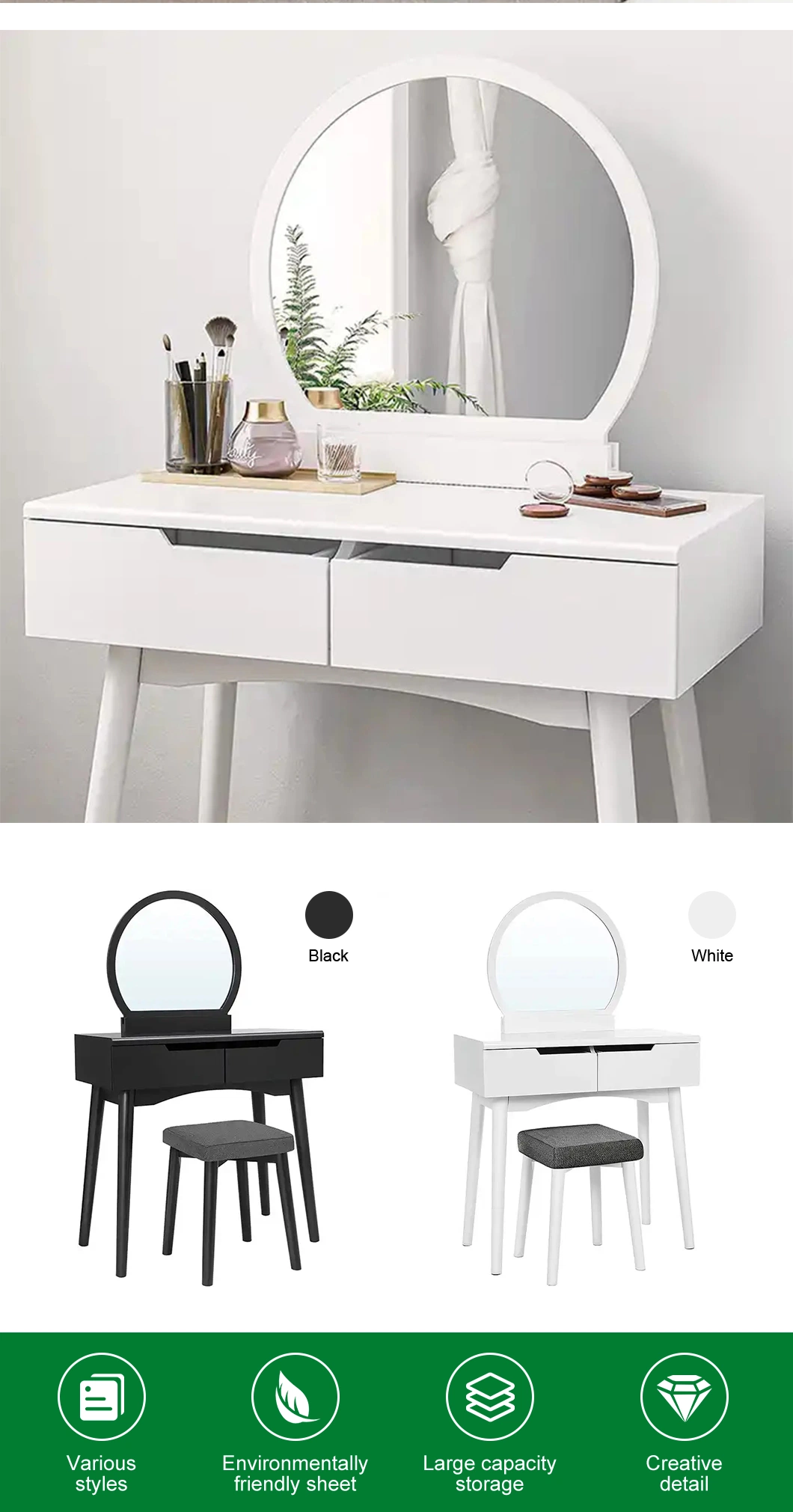 Luxury Dressing Table Mirror with Storage