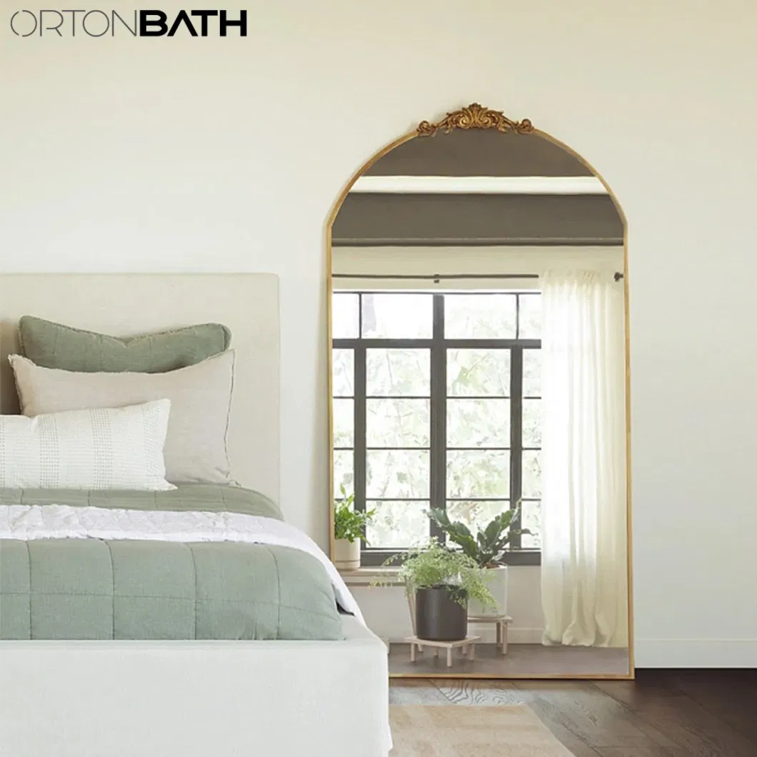 Ortonbath Full Length Floor Standing Mirror Floor Mirror, Standing Mirror Smooth Tower Crown Top Mirror, Large Arched Black Metal Framed Mirror with Support