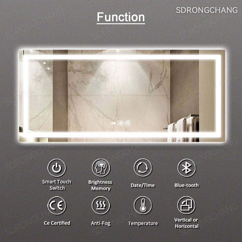 Modern Frameless Full Length Dressing Mirror Anti-Fog Dimming Light Bathroom Smart Mirror