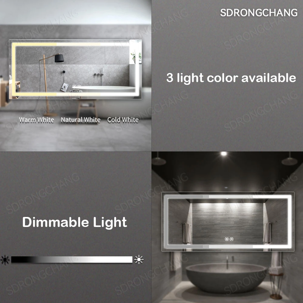 Modern Frameless Full Length Dressing Mirror Anti-Fog Dimming Light Bathroom Smart Mirror