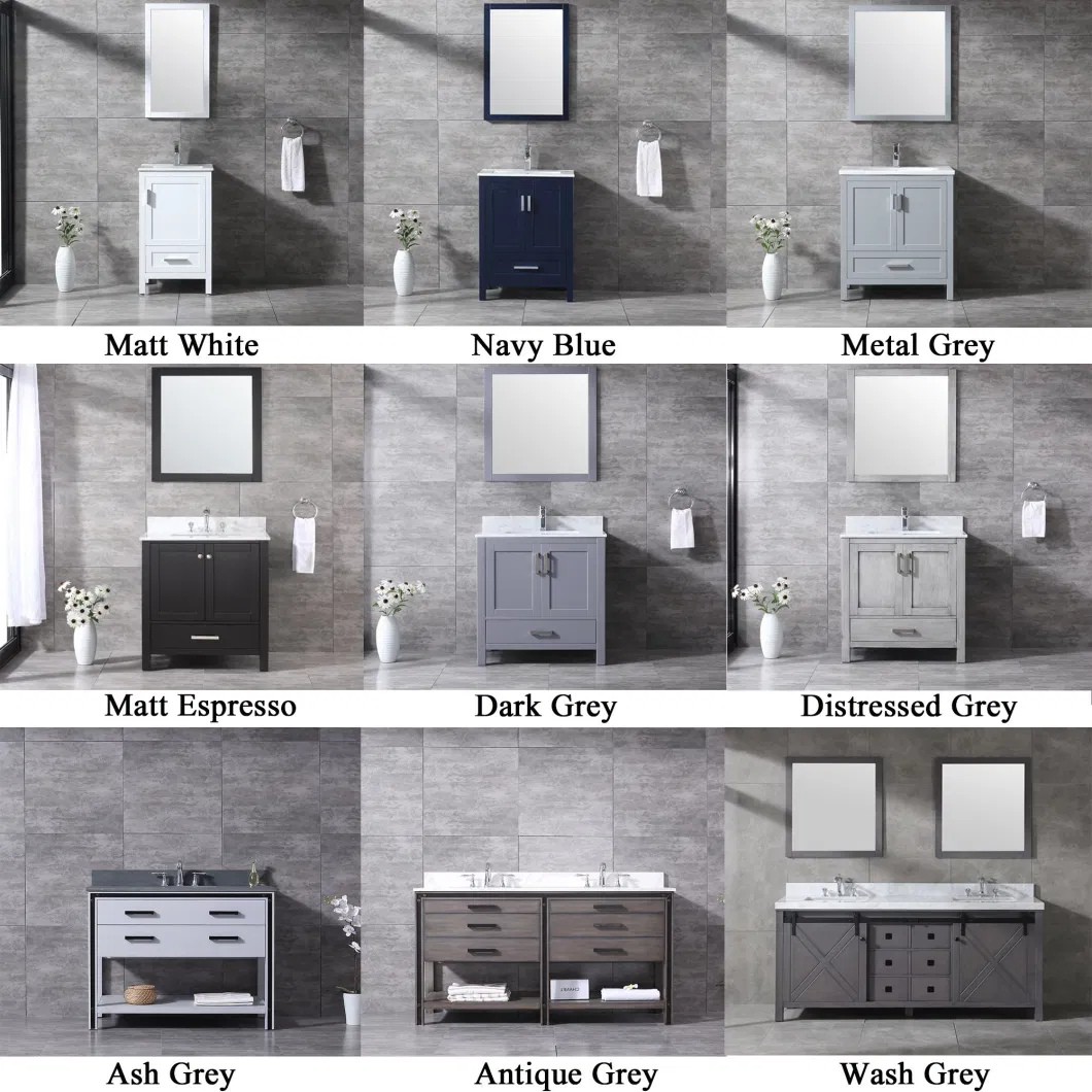 Best Seller Grey Finish Solid Wood Accessories Bathroom Vanity Cabinet