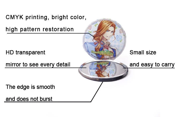 Custom Print Logo Cute Tinplate Pocket Round Mini Mirror for Makeup Small Vanity Mirror