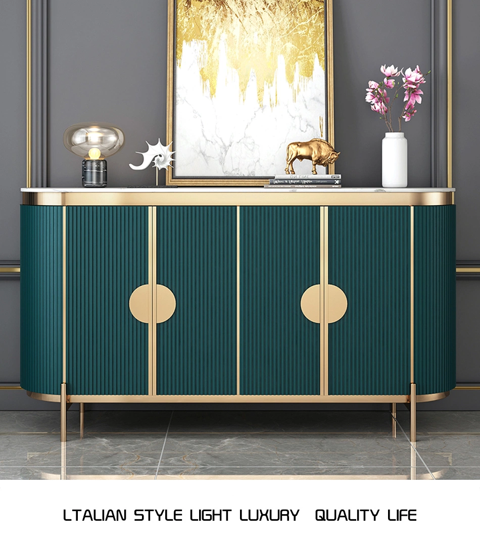 Modern Gold Plating Legs Living Room Cabinet Luxury Design Marble Top Sideboard Wooden Console Table