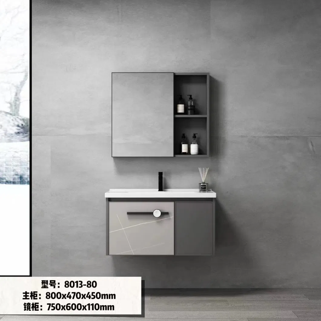 Modern Aluminum Bathroom Furniture Set LED Mirror Wooden Cabinet Wall Unit Vanity with Wash Basin Product