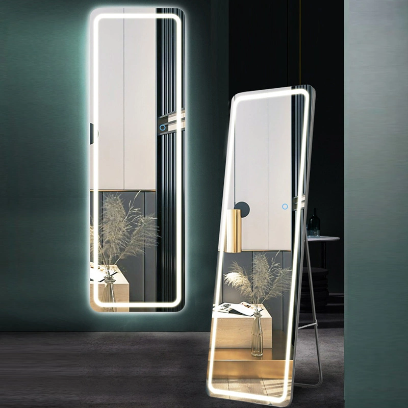 Dressing Mirror Home Frameless Bedroom Sticker Corner with Lights Smart LED Dressing Mirror Wall Hanging Full-Length Mirror Floor Mirror