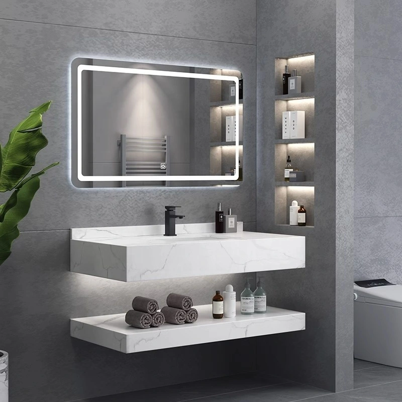 Modern Bathroom Cabinet Wash Basin Sintered Stone Vanity Sink Countertop LED Mirror Luxury Bath Furniture