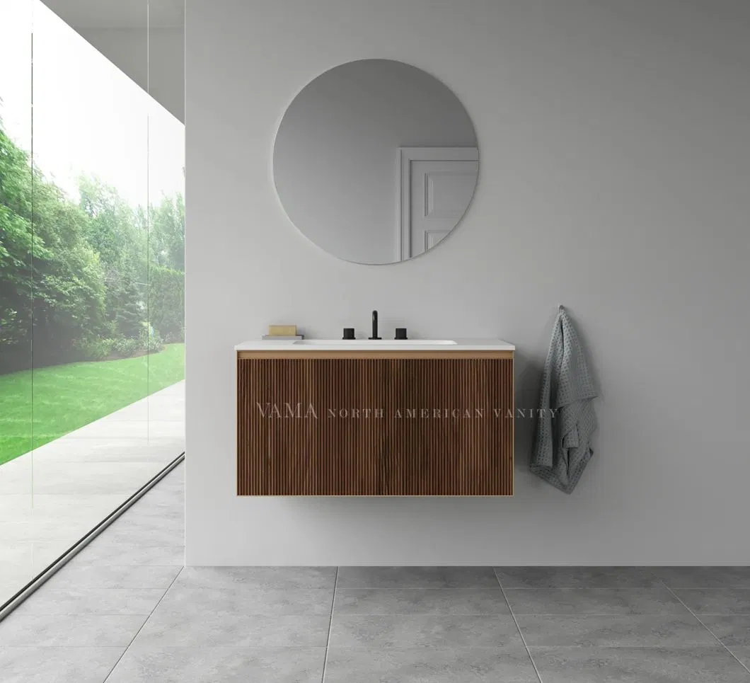 Vama Modern Vertical Ribbing Bathroom Vanity Unit Single Drawer with Inset Drawer