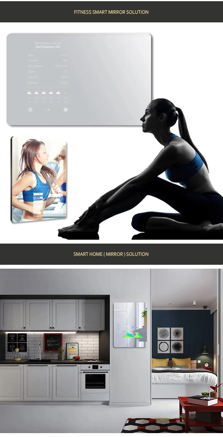 10-100 Inch Smart Mirror with Touch Screen,Android Magic Glass Mirror Wall Mounted LED LCD Light Mirror Display for Bathroom/Makeup/Fitness/Gym/Hotel/Smart Home