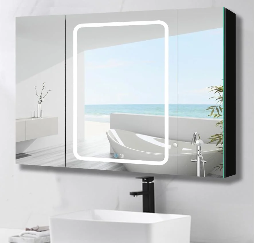 Lighted MDF Mirror Jewelry Bathroom Vanity Furniture LED Mirror Medicine Cabinet with Touch Switch Soft Closed Hinge