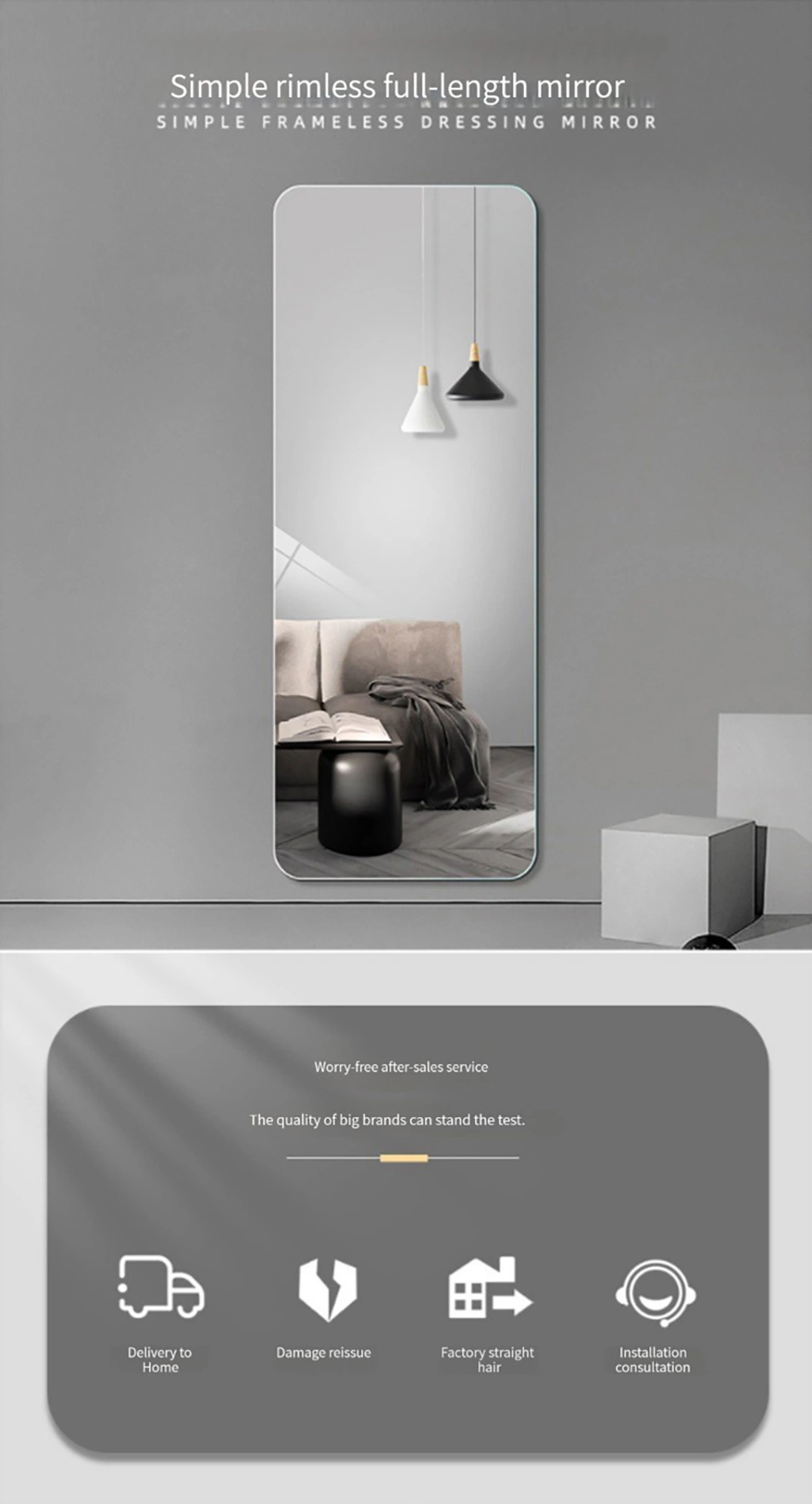 Wall Mounted Home Full Sized Length Bedroom Floor Long Body Dressing Mirror