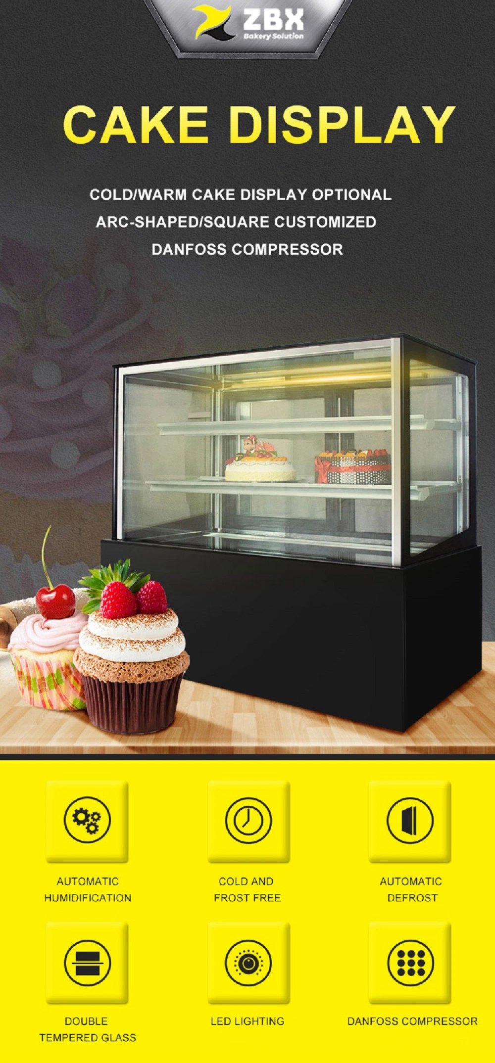 Hot Sale Cake Display Fridge Refrigerator Chiller Freezer for Bakery Stands Showcase Cabinet with Defroster