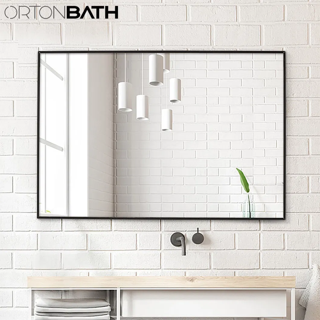 Ortonbath Thin Black Edge Framed Bath Home Smart Wall Mounted Non-LED Mirror Bathroom Designer Art Mirror