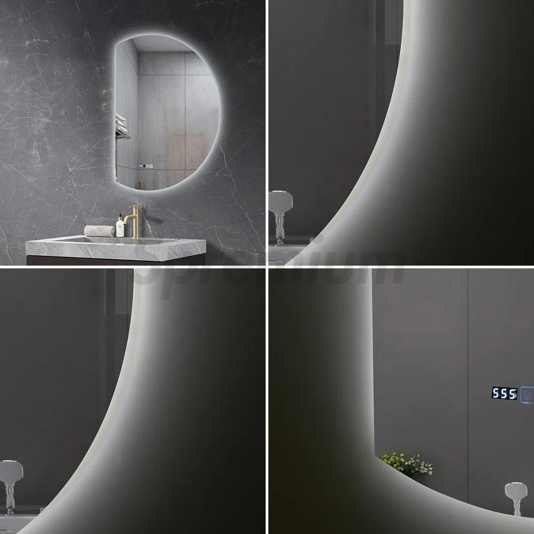 Wall Mounted Half Round Bathroom Wall Mirror Large Half Moon LED Mirror Backlight