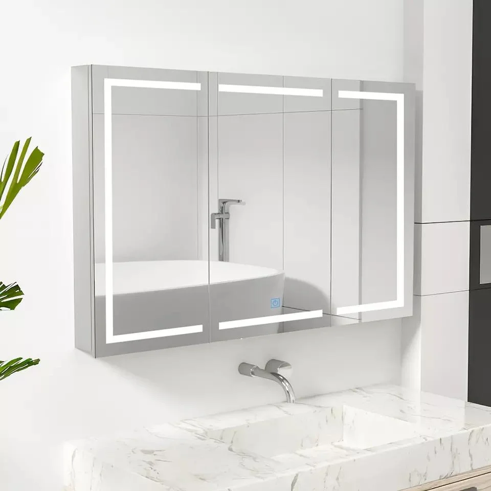 Super Large Storage Space Three Doors Bathroom Cabinet Touch Switch Medicine Cabinet LED Mirror Cabinet