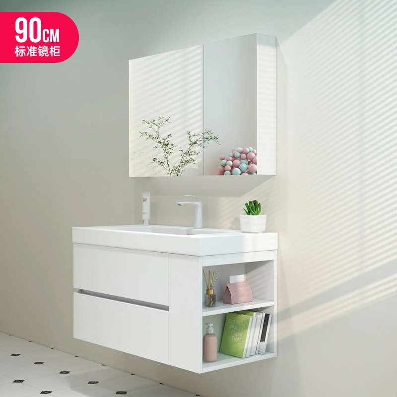 White Italian Style Light Luxury Solid Wood Bathroom Cabinet with Mirror