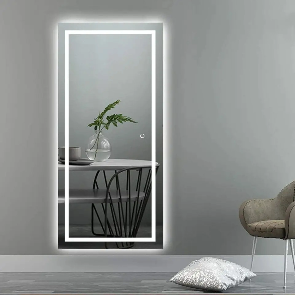 Square LED Smart Light up Bathroom Vanity Full Wall Mirror Frameless Bath Mirrors Cabinet with Light Full Length Mirror