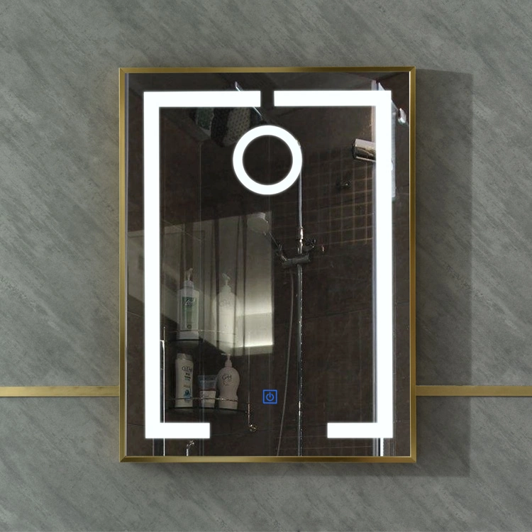 Smart Bathroom Decorative Lighted Golden Aluminum Framed LED Mirror